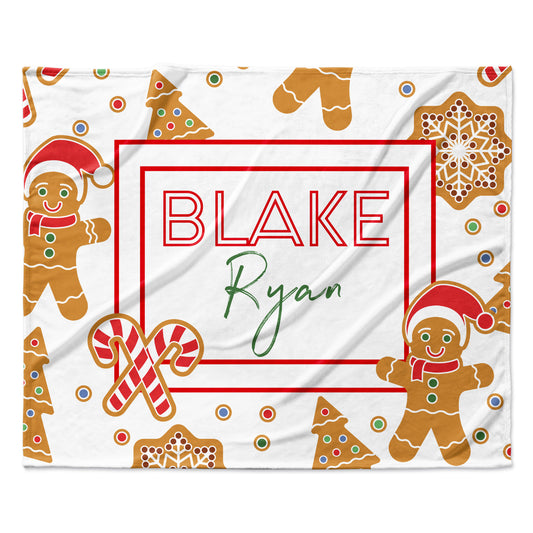 Gingerbread Man Personalized Custom Name Fleece Blanket Minky