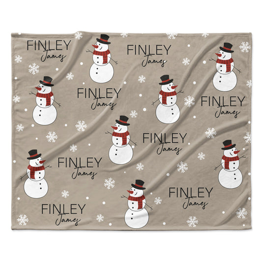 Snowmen Pattern Personalized Custom Name Fleece Blanket Minky
