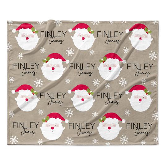 Santa Faces Pattern Personalized Custom Name Fleece Blanket Minky