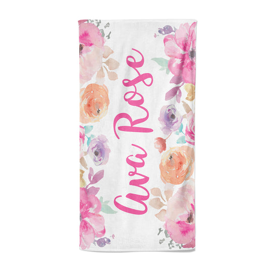 Rainbow Floral Print Personalized Beach Towel