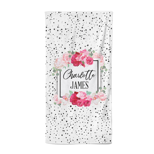 Polka Dot Floral Print Personalized Beach Towel