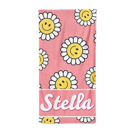 Sunflower Smiles Print Personalized Beach Towel